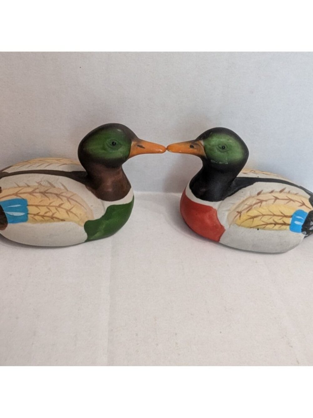 Mallard porcelain ducks red green lot 2 unknown signed 4 in‎ vtg